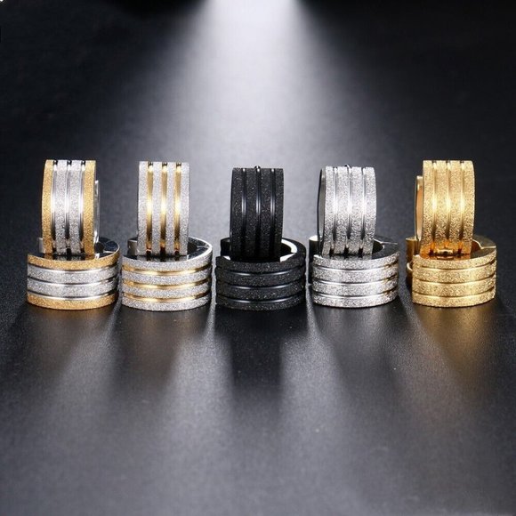 Mens Black Frosted Sandblast Stainless Steel Hoop Earrings 13mm Party Gift - Picture 4 of 4